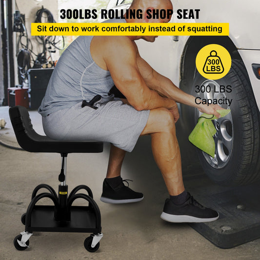 Rolling Garage Stool 300LBS Adjustable Mechanic Work Shop Seat w/Casters