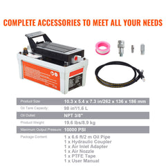 Air Hydraulic Pump, 10,000 PSI 1/2 Gal Reservoir, NPT 3/8" Oil Outlet, NPT 1/4" Inlet, 6.6 ft Pipe, Foot Actuated Hydraulic Pump Air Treadle for Auto Body Frame Machines and Pulling Post, Gray