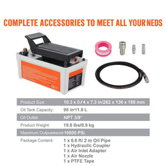 Air Hydraulic Pump, 10,000 PSI 1/2 Gal Reservoir, NPT 3/8" Oil Outlet, NPT 1/4" Inlet, 6.6 ft Pipe, Foot Actuated Hydraulic Pump Air Treadle for Auto Body Frame Machines and Pulling Post, Gray