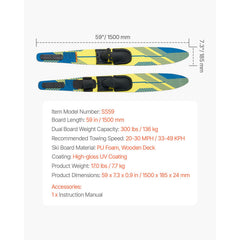 150 cm Water Skis Combo Adults Water Skis with X-7 Adjustable Bindings