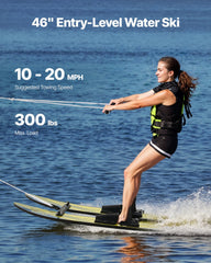 Water Skis 116.8 cm / 46 inch, Water Ski Trainers with X-7 Adjustable Bindings, Double-Handle Rope & Removable Stabilizing Bar, Training Waterskis Combo for Youth Up to 136 kg