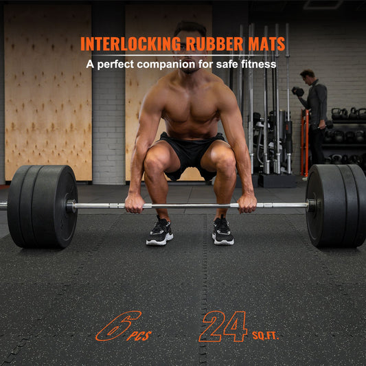 6 PCS 1/2 inch Thick Gym Floor Mats, 24" x 24" EVA Foam & Rubber Top Interlocking Workout Floor Mats with 24 sq.ft Coverage, Waterproof Exercise Puzzle Flooring for Gym, Home, Garage, Basement