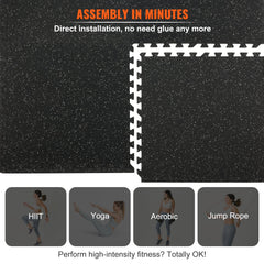 6 PCS 1/2 inch Thick Gym Floor Mats, 24" x 24" EVA Foam & Rubber Top Interlocking Workout Floor Mats with 24 sq.ft Coverage, Waterproof Exercise Puzzle Flooring for Gym, Home, Garage, Basement