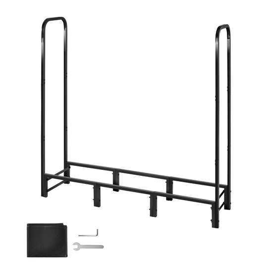 Firewood Rack with Waterproof Cover, 1.22m Outdoor Firewood Holder, 1/4 Cord Storage Metal Log Holder, 400lb Max Weight Capacity, Full Covered, Powder-Coated Wood Storage Rack for Fireplace Deck