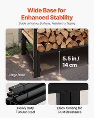 Firewood Rack with Waterproof Cover, 1.22m Outdoor Firewood Holder, 1/4 Cord Storage Metal Log Holder, 400lb Max Weight Capacity, Full Covered, Powder-Coated Wood Storage Rack for Fireplace Deck