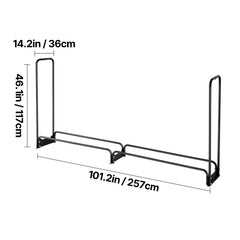 Firewood Rack with Waterproof Cover, 2.57m Outdoor Firewood Holder, 1/2 Cord Storage Metal Log Holder, 299kg Max Weight Capacity, Top Covered, Powder-Coated Wood Storage Rack for Fireplace Deck