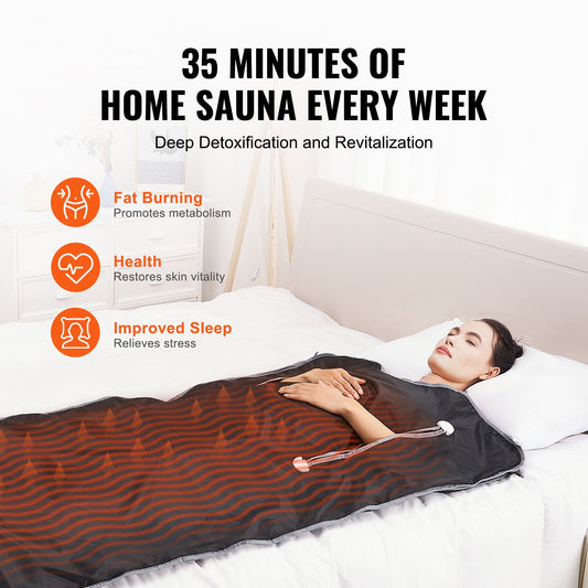 Sauna Blanket for Detoxification, Portable Far Infrared Sauna for Home, Oxford Sauna Bag w/ Arm Holes & Carbon Fiber Heating, 1-6 Level Adjustable Temp, 5-60 Minutes Timer, 1800x800mm