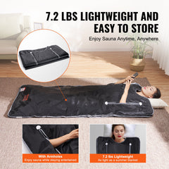 Sauna Blanket for Detoxification, Portable Far Infrared Sauna for Home, Oxford Sauna Bag w/ Arm Holes & Carbon Fiber Heating, 1-6 Level Adjustable Temp, 5-60 Minutes Timer, 1800x800mm