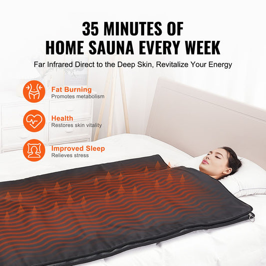 Sauna Blanket for Detoxification, Portable Far Infrared Sauna for Home Relaxation, 1-6 Level Adjustable Temprature Rannge 35-85°C, 1-60 Minutes Timer,1800x800mm