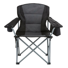 Camping Folding Chair for Adults, Portable Heavy Duty Outdoor Quad Lumbar Back Padded Arm Chairs with Side Pockets, Cup Holder and Cooler Bag for Beach, Lawn, Picnic, Fishing, Backpacking, Black
