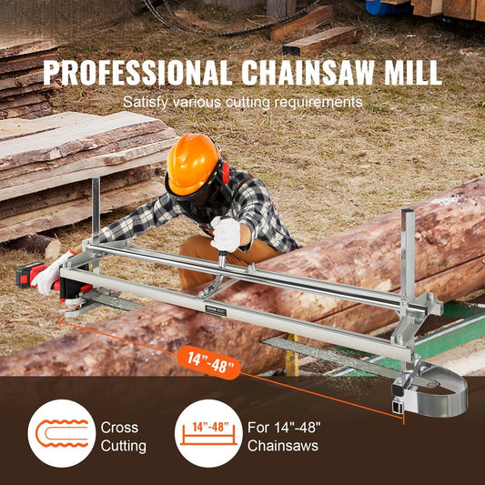 Chainsaw Mill, Portable Sawmill 14"-48" Guide Bar, Galvanized Steel Chainsaw Planking Mill with 0.2"-11.81" Cutting Thickness, Wood Lumber Cross Cutting Saw Mill for Builders and Woodworkers