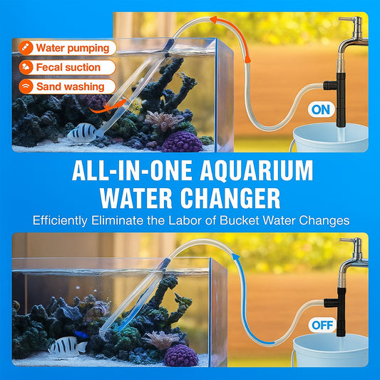 Aquarium Vacuum Gravel Cleaner, 50 ft PVC Hose Fish Tank Vacuum Gravel Cleaner, Siphon Fish Tank Cleaner Vacuum, 3 Types of Brass Adapters, for Fish Tank Cleaning Gravel & Sand
