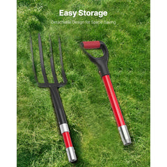 4 Tines Garden Fork Fiberglass Handle 45 in Spading Pitchfork Heavy Duty