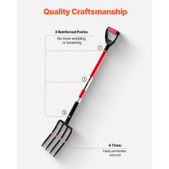 4 Tines Garden Fork Fiberglass Handle 45 in Spading Pitchfork Heavy Duty