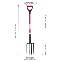 4 Tines Garden Fork Fiberglass Handle 45 in Spading Pitchfork Heavy Duty