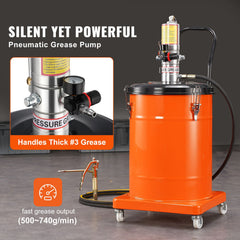 Grease Pump, 40L Capacity, Air Operated Grease Pump with 3.88 m High Pressure Hose and Grease Gun, Pneumatic Grease Bucket Pump with Wheels, Portable Lubrication Grease Pump 50:1 Pressure Ratio