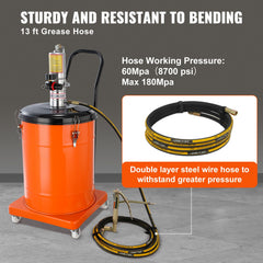 Grease Pump, 40L Capacity, Air Operated Grease Pump with 3.88 m High Pressure Hose and Grease Gun, Pneumatic Grease Bucket Pump with Wheels, Portable Lubrication Grease Pump 50:1 Pressure Ratio