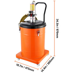 Grease Pump, 40L Capacity, Air Operated Grease Pump with 3.88 m High Pressure Hose and Grease Gun, Pneumatic Grease Bucket Pump with Wheels, Portable Lubrication Grease Pump 50:1 Pressure Ratio