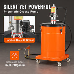 Grease Pump, 40L Capacity, Air Operated Grease Pump with 3.88 m High Pressure Hose and Grease Gun, Pneumatic Grease Bucket Pump with Wheels, Portable Lubrication Grease Pump 50:1 Pressure Ratio