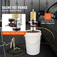 Grease Pump, 50:1 Pressure Ratio Air Operated Grease Pump with 3.88 m High Pressure Hose and Grease Gun, Pneumatic Grease Pump, Portable Lubrication Grease Pump with 360° Swivel Grease Gun Head