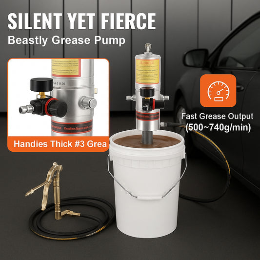 Grease Pump, 50:1 Pressure Ratio Air Operated Grease Pump with 3.88 m High Pressure Hose and Grease Gun, Pneumatic Grease Pump, Portable Lubrication Grease Pump with 360° Swivel Grease Gun Head