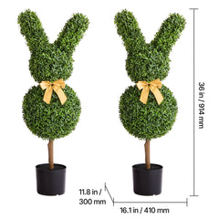 Artificial Topiary Bunny-Shape Boxwood Ball, 2 Set 914mm Faux Boxwood Plant Balls, Fake Silk Tree Look Real, Easy Assembly for Decor Front Porch Outdoor Patio Garden Balcony Backyard Indoor