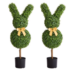 Artificial Topiary Bunny-Shape Boxwood Ball, 2 Set 914mm Faux Boxwood Plant Balls, Fake Silk Tree Look Real, Easy Assembly for Decor Front Porch Outdoor Patio Garden Balcony Backyard Indoor