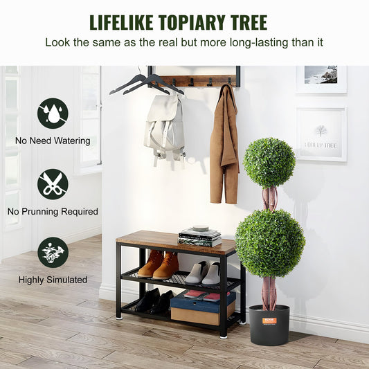 2 Pack 91.4cm Artificial Boxwood Topiary Tree Faux Plant UV Decor In/Outdoor