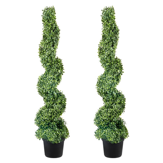 Artificial Topiaries Boxwood Trees, 10cm Tall (2 Pieces) Faux Topiary Plant Outdoor, All-year Green Feaux Plant w/ Replaceable Leaves for Decorative Indoor/Outdoor/Garden