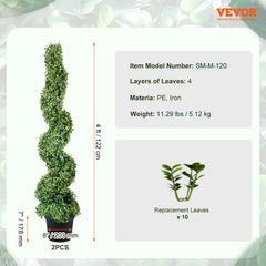 Artificial Topiaries Boxwood Trees, 10cm Tall (2 Pieces) Faux Topiary Plant Outdoor, All-year Green Feaux Plant w/ Replaceable Leaves for Decorative Indoor/Outdoor/Garden