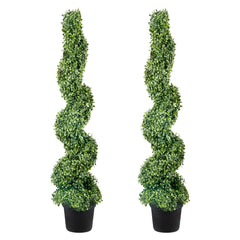 Artificial Topiaries Boxwood Trees, 10cm Tall (2 Pieces) Faux Topiary Plant Outdoor, All-year Green Feaux Plant w/ Replaceable Leaves for Decorative Indoor/Outdoor/Garden