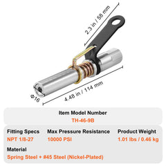 Grease Gun Coupler 2 Pack High Pressure Quick Release Oil Nozzle 10000 PSI