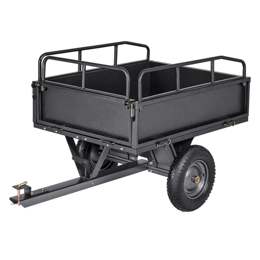 Garden Utility Trailer, 10 Cu. Ft & 227 kg Capacity, ATV UTV Hauling Trailer, Tow Behind Steel Dump Cart with 14" Tires, Hand Pull or Foot Pedal, Heavy Duty Yard Trailers for Lawn Mower Tractor