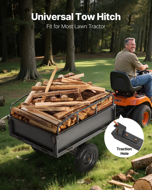 Garden Utility Trailer, 10 Cu. Ft & 227 kg Capacity, ATV UTV Hauling Trailer, Tow Behind Steel Dump Cart with 14" Tires, Hand Pull or Foot Pedal, Heavy Duty Yard Trailers for Lawn Mower Tractor