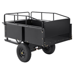 Heavy Duty ATV Trailer Steel Dump Cart, 750-Pound 15 Cubic Feet, Garden Utility Trailer with Removable Sides for Riding Lawn Mower Tractor