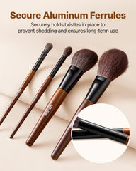 9-Piece Makeup Brush Set for Foundation Blending Eyeshadow, Professional Makeup Brush Kit with Soft Natural Wool & Vegan Synthetic Bristles, Ergonomic Wood Handle, Travel-Friendly Storage Bag