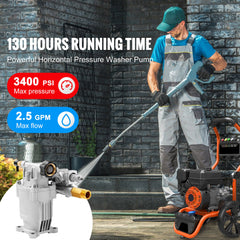 Pressure Washer Pump, 19 mm Shaft Horizontal, 3400 PSI, 2.5GPM, Replacement Power Washer Pumps Kit, Parts Washer Pump, Compatible with Honda, Simpson, RYOBI, Briggs & Stratton, Subaru, Craftsman