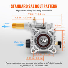 Pressure Washer Pump, 19 mm Shaft Horizontal, 3400 PSI, 2.5GPM, Replacement Power Washer Pumps Kit, Parts Washer Pump, Compatible with Honda, Simpson, RYOBI, Briggs & Stratton, Subaru, Craftsman