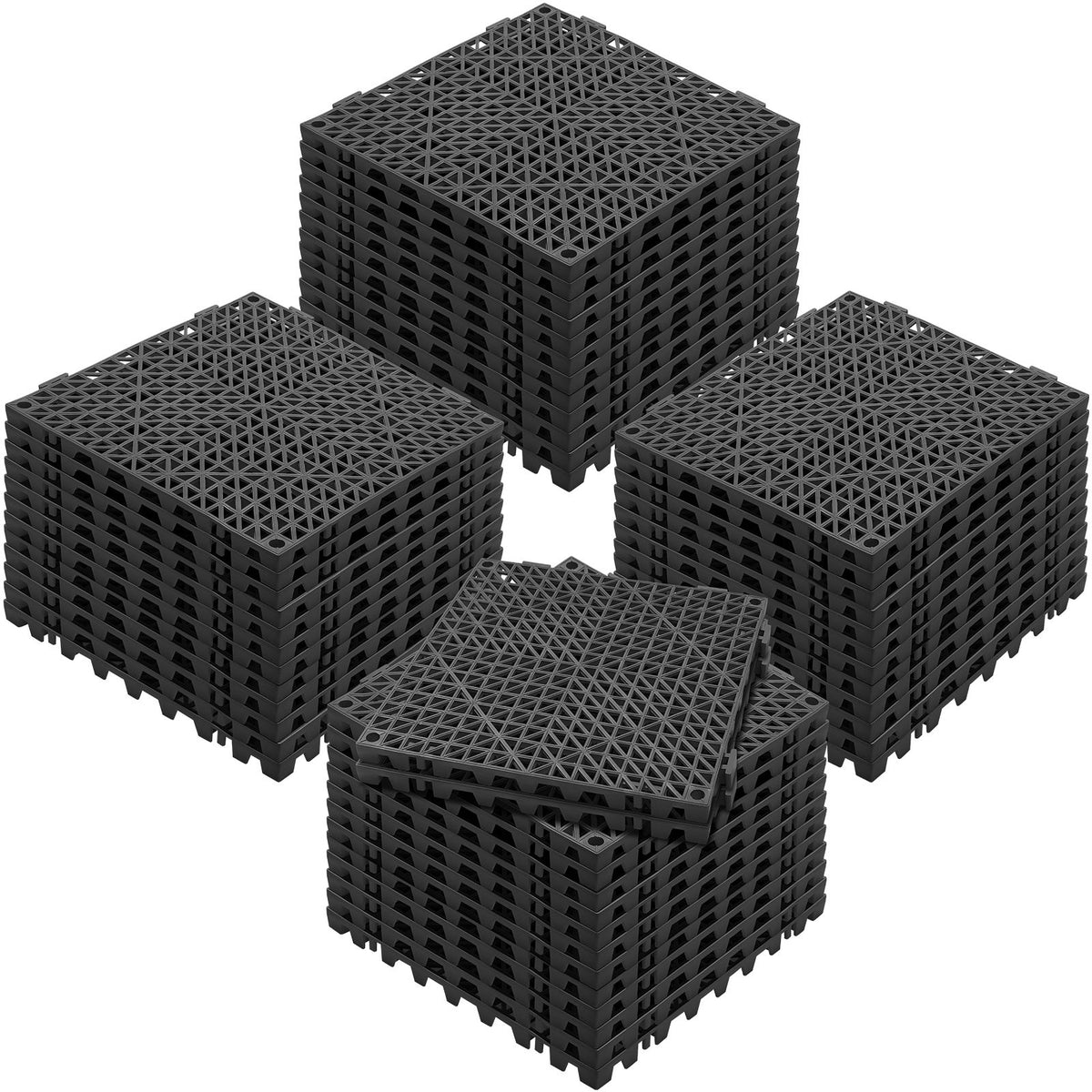 Modular Interlocking Cushion, 50 Pack 30 x 30 cm Splicing Drainage Mats, PVC Interlocking Drainage Floor Tiles, Non-Slip Drainage Holes for Restroom, Bathroom, Kitchen, Pool, Wet Area, Black