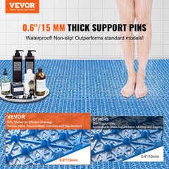 Modular Interlocking Cushion, 50 Pack 30 x 30 cm Splicing Drainage Mats, Soft PVC Interlocking Drainage Floor Tiles, Non-Slip Drainage Holes for Restroom, Bathroom, Kitchen, Pool, Wet Area, Blue