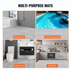 Modular Interlocking Cushion, 12 Pack 30 x 30 cm Splicing Drainage Mats, Soft PVC Interlocking Drainage Floor Tiles, Non-Slip Drainage Holes for Restroom, Bathroom, Kitchen, Pool, Wet Area, Gray