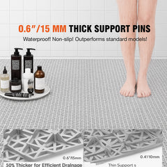 Modular Interlocking Cushion, 12 Pack 30 x 30 cm Splicing Drainage Mats, Soft PVC Interlocking Drainage Floor Tiles, Non-Slip Drainage Holes for Restroom, Bathroom, Kitchen, Pool, Wet Area, Gray