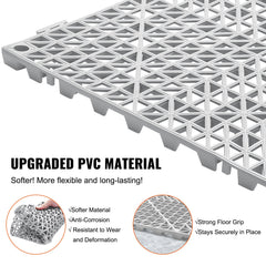 Modular Interlocking Cushion, 12 Pack 30 x 30 cm Splicing Drainage Mats, Soft PVC Interlocking Drainage Floor Tiles, Non-Slip Drainage Holes for Restroom, Bathroom, Kitchen, Pool, Wet Area, Gray
