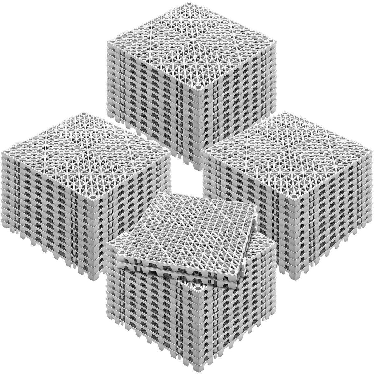 Modular Interlocking Cushion, 50 Pack 30 x 30 cm Splicing Drainage Mats, Soft PVC Interlocking Drainage Floor Tiles, Non-Slip Drainage Holes for Restroom, Bathroom, Kitchen, Pool, Wet Area, Gray