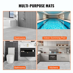 Modular Interlocking Cushion, 50 Pack 30 x 30 cm Splicing Drainage Mats, Soft PVC Interlocking Drainage Floor Tiles, Non-Slip Drainage Holes for Restroom, Bathroom, Kitchen, Pool, Wet Area, Gray