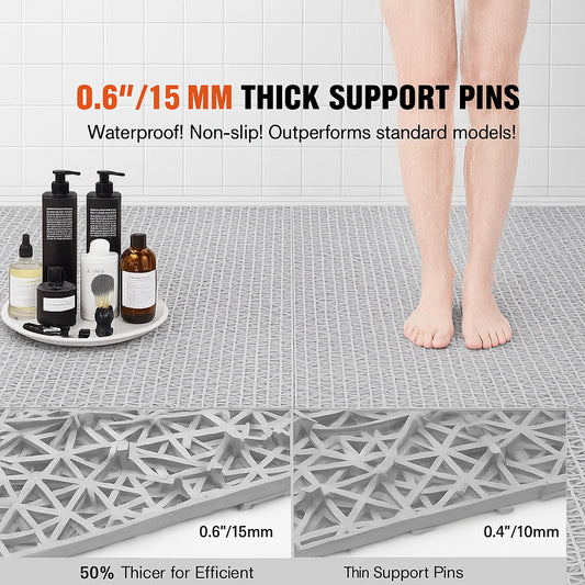 Modular Interlocking Cushion, 50 Pack 30 x 30 cm Splicing Drainage Mats, Soft PVC Interlocking Drainage Floor Tiles, Non-Slip Drainage Holes for Restroom, Bathroom, Kitchen, Pool, Wet Area, Gray