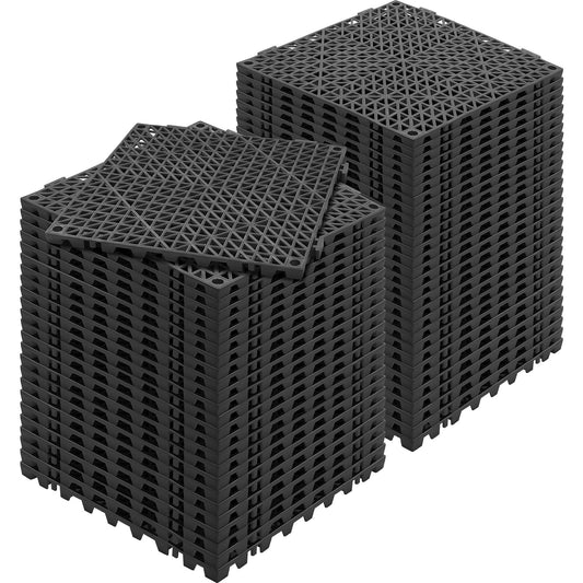 Modular Interlocking Cushion, 55 Pack 30 x 30 cm Splicing Drainage Mats, PVC Interlocking Drainage Floor Tiles, Non-Slip Drainage Holes for Restroom, Bathroom, Kitchen, Pool, Wet Area, Black