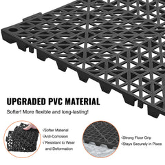 Modular Interlocking Cushion, 55 Pack 30 x 30 cm Splicing Drainage Mats, PVC Interlocking Drainage Floor Tiles, Non-Slip Drainage Holes for Restroom, Bathroom, Kitchen, Pool, Wet Area, Black