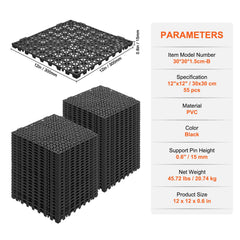 Modular Interlocking Cushion, 55 Pack 30 x 30 cm Splicing Drainage Mats, PVC Interlocking Drainage Floor Tiles, Non-Slip Drainage Holes for Restroom, Bathroom, Kitchen, Pool, Wet Area, Black