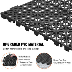 Modular Interlocking Cushion, 12 Pack 30 x 30 cm Splicing Drainage Mats, PVC Interlocking Drainage Floor Tiles, Non-Slip Drainage Holes for Restroom, Bathroom, Kitchen, Pool, Wet Area, Black